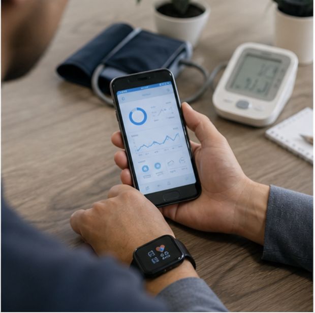 Caregiver monitoring a patient's vitals remotely